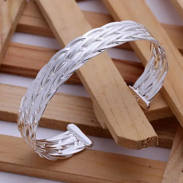 B140 925 free shipping sterling silver bangle bracelet fashion jewelry Small Flat Weaved Bangle /ahgaiyna aklajbsa | Украшения и