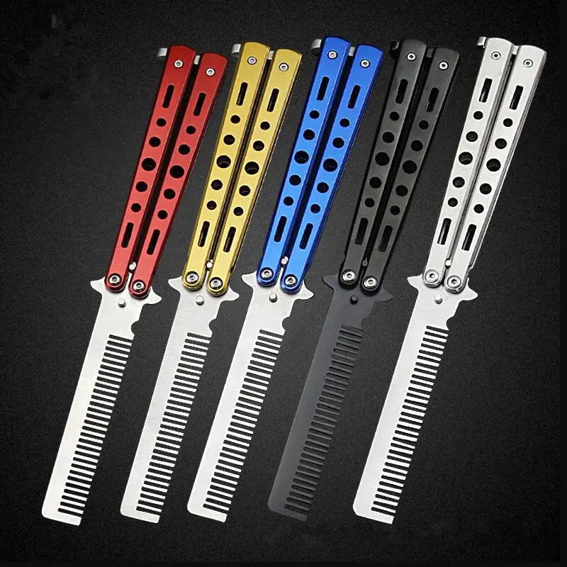 

Fashion Hot Delicate Pro Salon Stainless Steel Folding Training Butterfly Practice Style Knife Comb Tool LX5815