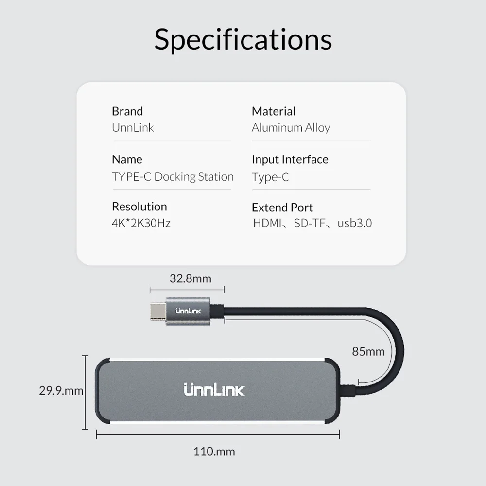 Unnlin USB C док-станция Тип C к HDMI USB 3,0 Micro SD кард-ридер Thunderbolt 3 док-станция для MacBook pro S10 S9 S8 Dex P30 P20 mate10