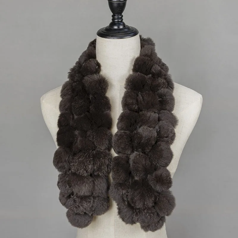 2018 Winter Real Fur Ball Scarf Women Pom Fashionable Warm Womens Scarfs Gray Ladies Scarves Natural |
