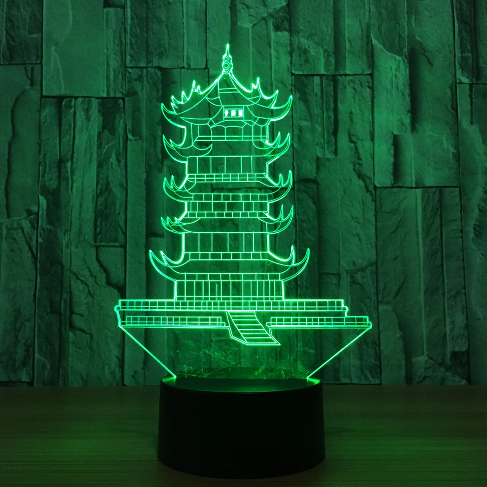 Китайский Leifeng Пагода форма 3D Ночник светильник башня лампа Led 7 цветов Изменение