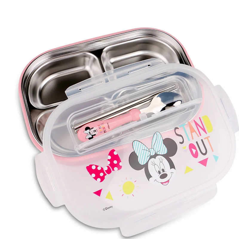 3 Disney Children's Plate Bowl Spoon Men and Women Stainless Steel Separate Dish Meal Tray Safe Cutlery Set - Цвет: 3