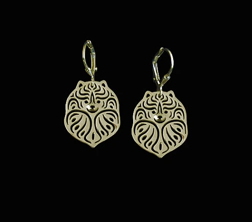 Fashion Style Handmade Cartoon Alloy Pomeranian dog Stud Earring golden color plated mini animal Earing jewelry 12pair/lot