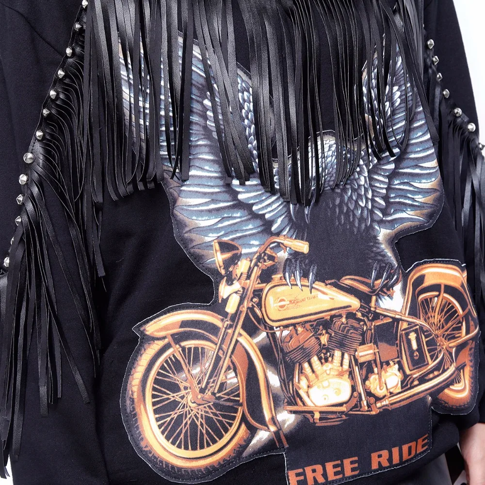 Весна 2017 г. Новое поступление Женская мода кисточкой Кофты Свободные орел печать