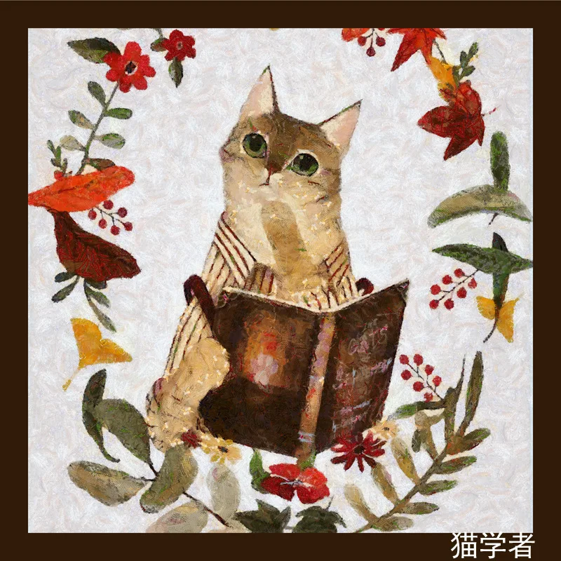 

Элегантный женский шарф с котом KT23, модный дизайн, квадратные шарфы с рисунками из мультфильмов, украшение для шеи