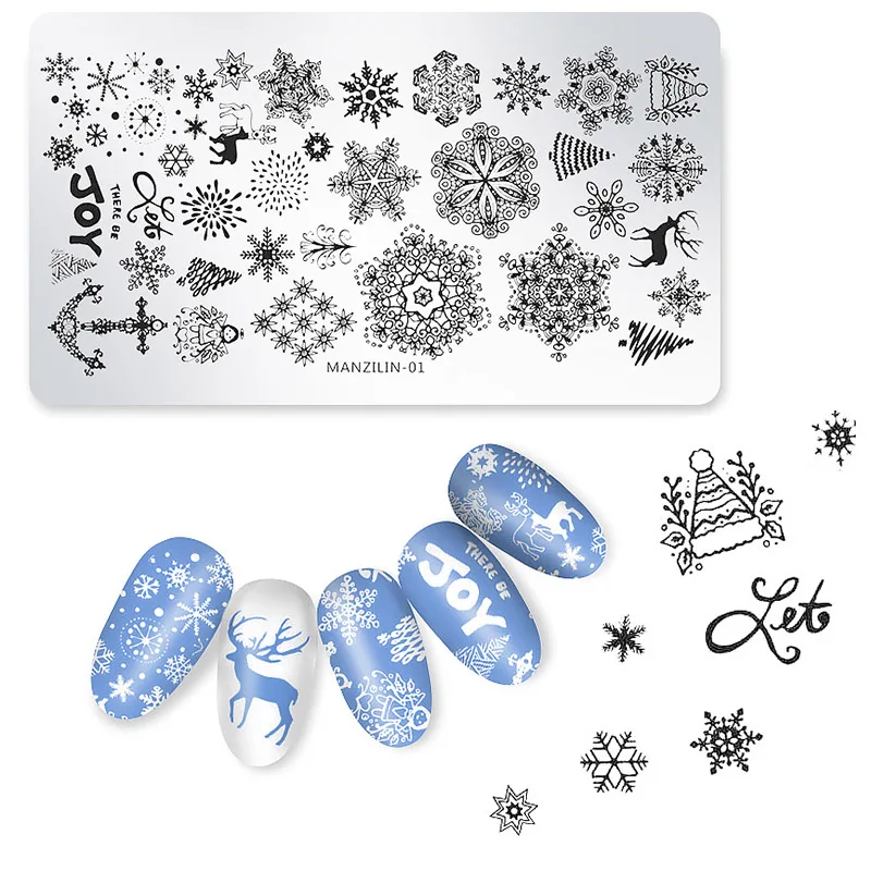 Christmas Nail Stamping Plates Snowflakes Santa Claus Winter Art Stamp Template Image Plate Stencil DIY Manicure Tools | Красота и