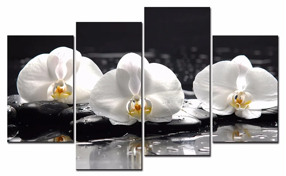 

4 Pieces Unframed Canvas Printed white Flower Wall Art Picture Modern Wall Paintings Modular Picture home decor