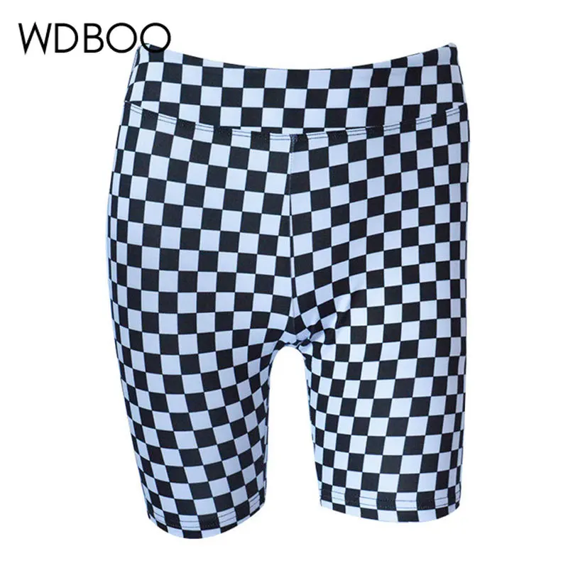 

WDBOO Black White Plaid Stretch Biker Shorts Women Casual Fitness Sports Checked Cycling Bottoms Street Checkerboard Gym Shorts