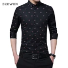 Мужская рубашка с длинным рукавом BROWON, красная Облегающая рубашка с принтом в виде клена, на весну-осень 2019