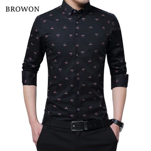 Мужская рубашка с длинным рукавом BROWON, красная Облегающая рубашка с принтом в виде клена, на весну-осень 2019