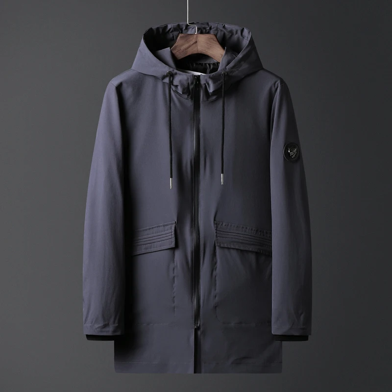 Плюс 8XL 7XL 6XL весна осень новая приталенная куртка с капюшоном для молодых мужчин тонкие куртки брендовая Повседневная ветровка высшего качества черного цвета