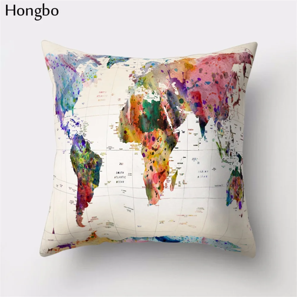 Hongbo 1 шт. винтажный цветной чехол для подушки в стиле карты мира с узором из