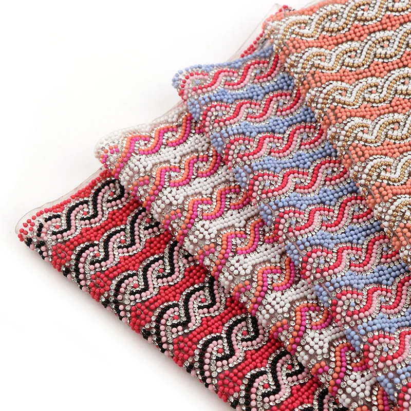 

1Pc 24*40cm Wave 14 Colors 2mm Resin Beads+2mm Glass Pointback Hotfix Rhinestone Mesh Trim For Wedding Dress Decoration