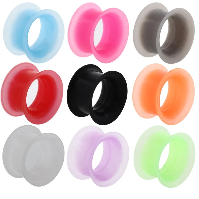 Пара силиконовых тоннелей для пирсинга тонкие двойные расклешенные беруши и туннели черные ушные сережки
