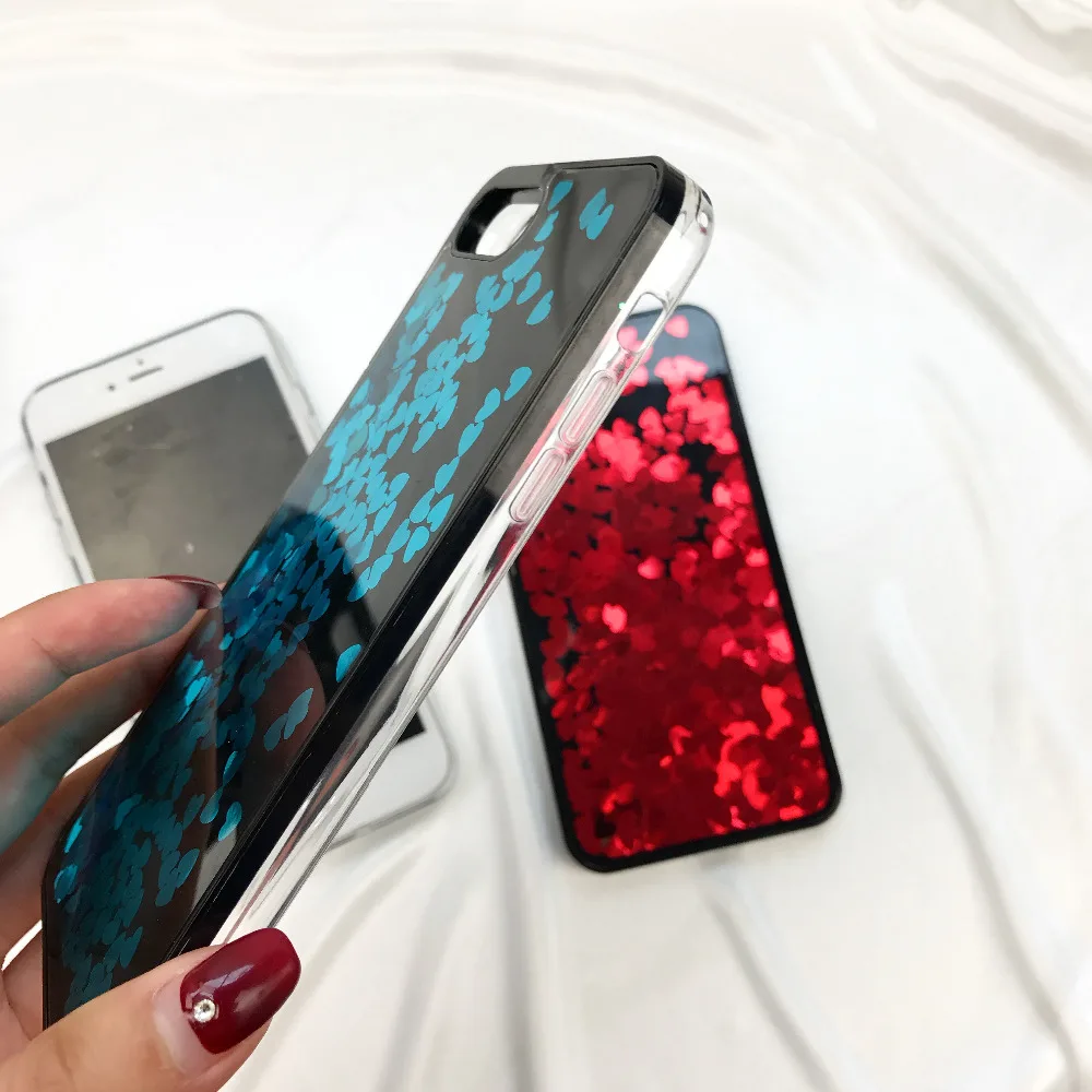Динамические жидкие наклейки на ногти сердечки блестки телефонные чехлы для iPhone