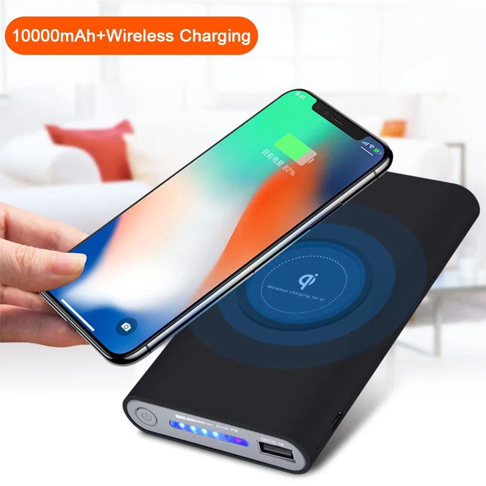 Qi Беспроводное зарядное устройство 10000 мАч Внешний аккумулятор для iPhone X 8 Plus Samsung