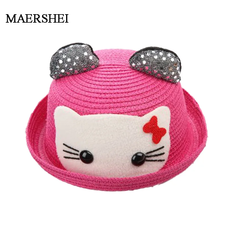 

MAERSHEI Summer boy girls Straw Hats Sequin Sun Hats for kids cute cat ear Beach Hats sunscreen chapeau cap