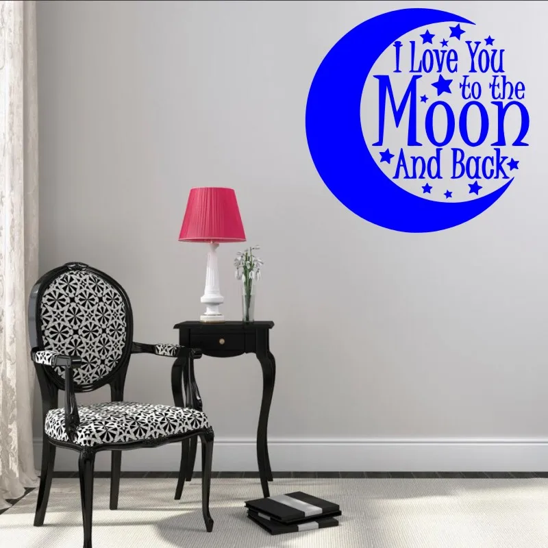Наклейка на стену винил Стикеры детская цитата с надписью I Love You To The Moon And Back (мама