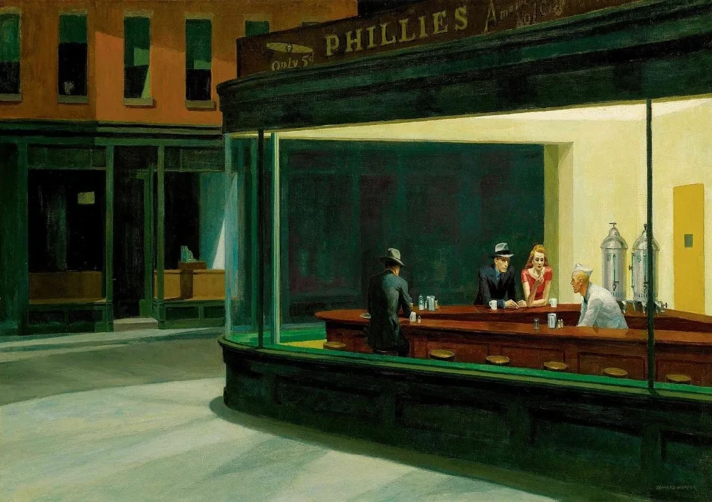 Эдвард Хоппер: Nighthawks Шелковый плакат декоративной живописи 24x36inch|Рисование и