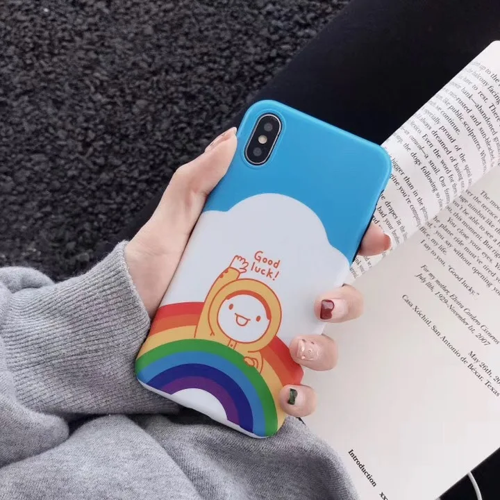 Luxury Brand IMD Soft Silicone Case for iPhone X cover XR 10 XS Max 7 Plus 8 6 6S Cute Lucky Day Rainbow Happy Boy Coque |