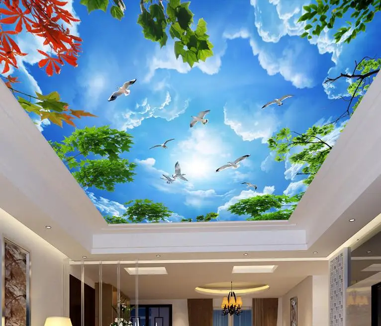 

Custom 3D ceiling wallpapers for living room bedroom White Clouds Branches 3d ceiling wallpaper 3d stereoscopic