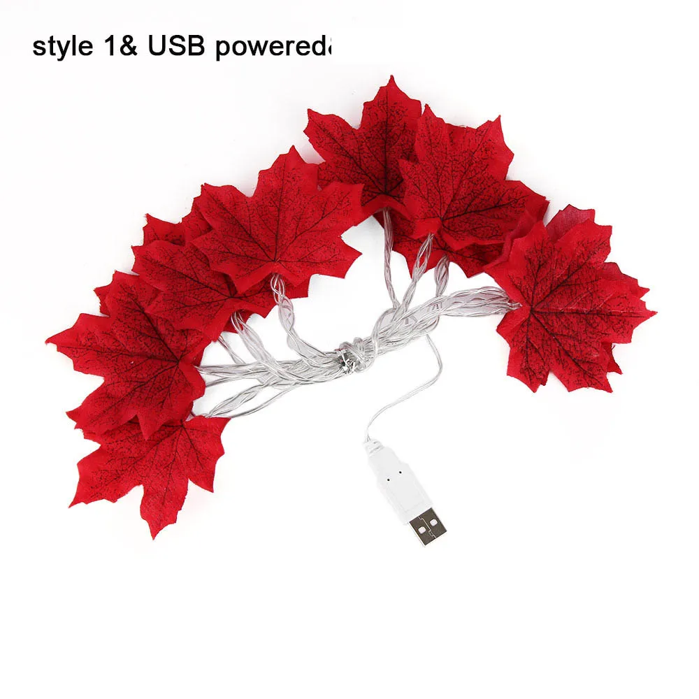 style 1 USB 1.5M10 светодиодный/3 м 20 светодиодный кленовые листья светодиодный индикатор AA батарея USB работает осенние лестничные перила декоративные растения забор Вечерние огни - Испускаемый цвет: style 1 USB