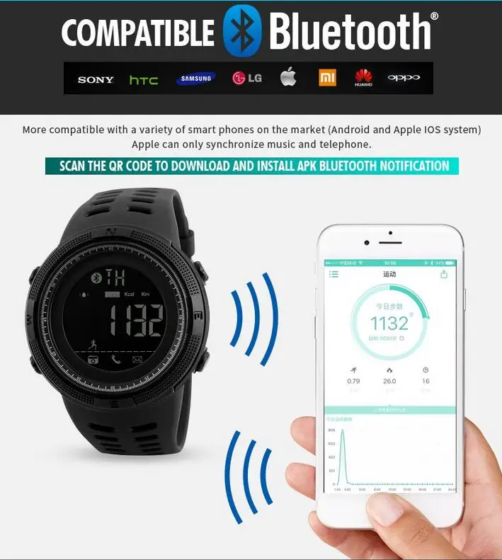 Мужские смарт спортивные часы новый бренд SKMEI Bluetooth шагомер калорий модные для
