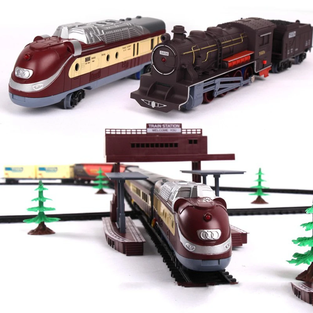 Набор игрушечной электрической железной дороги Super Long Track Set с звуком и светом, классическим/современным локомотивом для детей мальчиков в подарок.