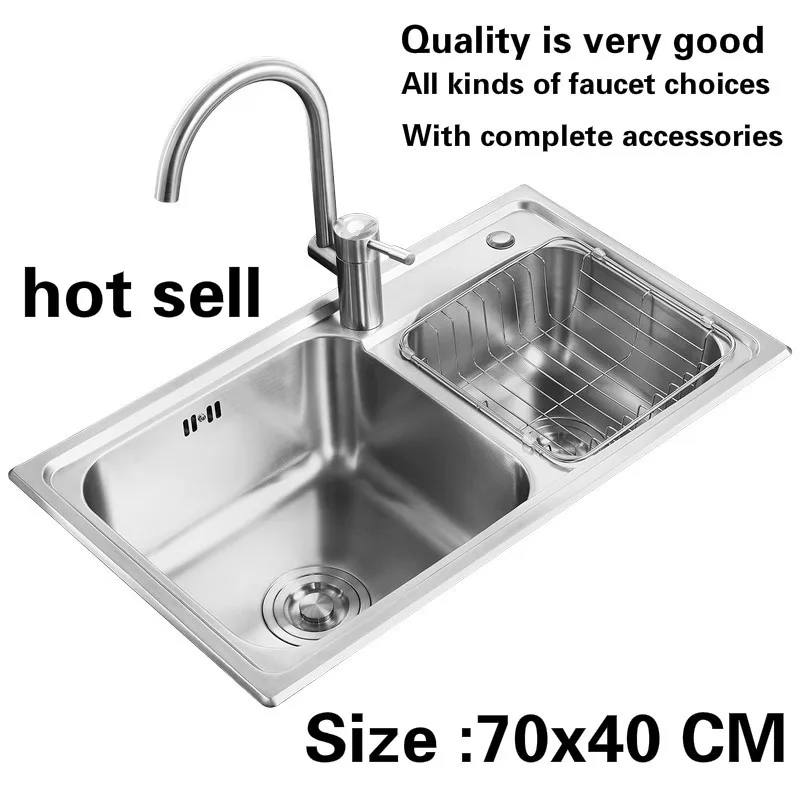 Free shipping Standard kitchen double groove sink wash the dishes durable 304 food grade stainless steel hot sell 700x400 MM |