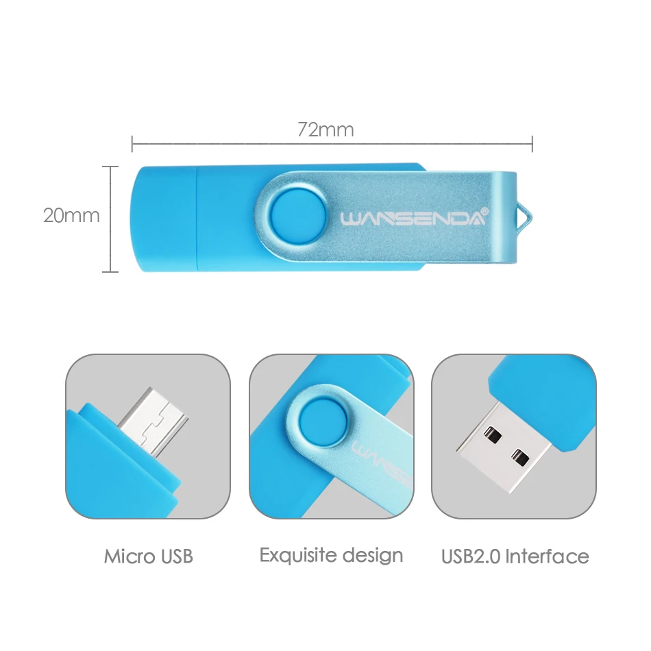 WANSENDA, высокоскоростной флеш-накопитель Usb OTG, металлический флеш-накопитель, 8 ГБ, 16 ГБ, 32 ГБ, 64 ГБ, 128 ГБ, 256 ГБ, флешка, 2 в 1, двойной разъем, микро USB флешка