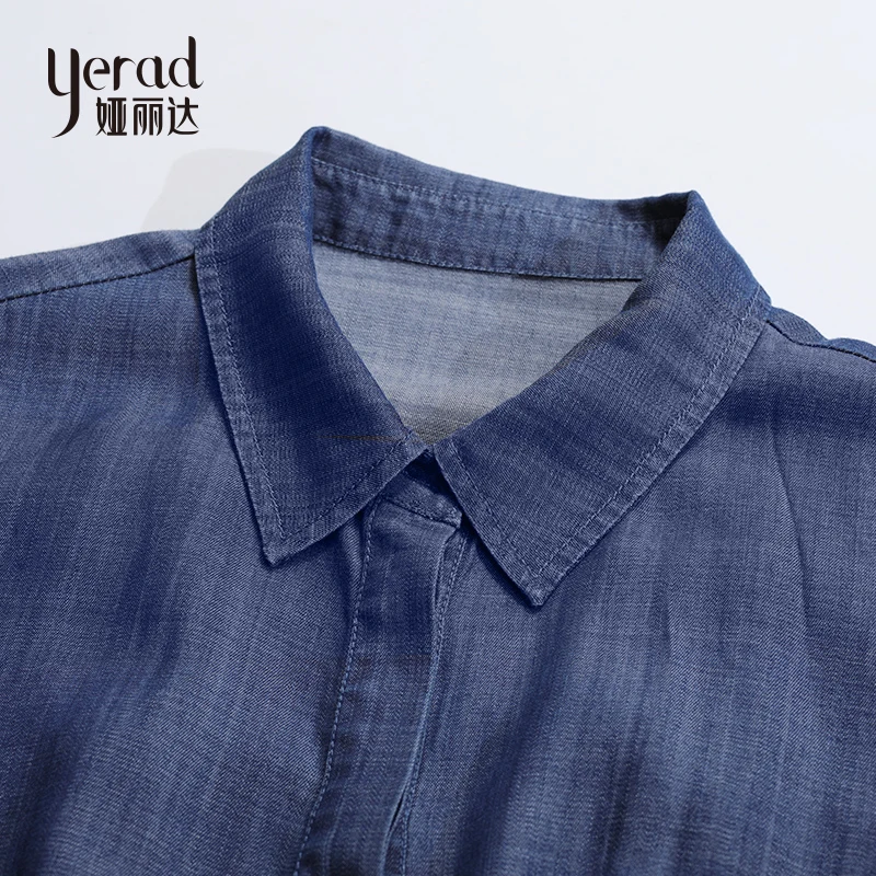 YERAD женское джинсовое платье летнее Tencel рубашка пояс талия лиоцелл