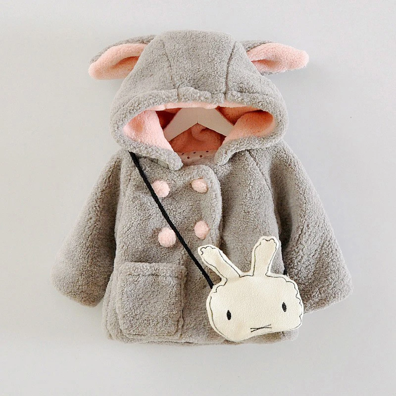 Куртка с заячьими ушками для малышей пальто капюшоном Верхняя одежда теплая
