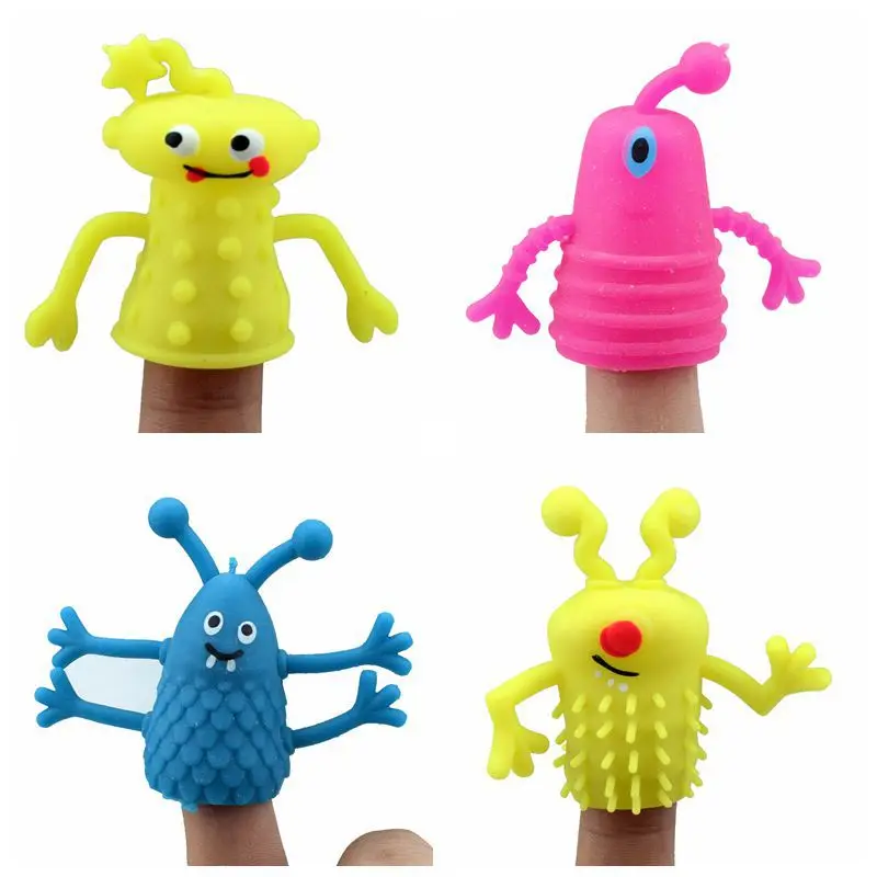 4pcs/lot Novel TPR plastic cute expression doll fingers finger set pen cover toys storytelling props Robot monster toy for kids | Игрушки и