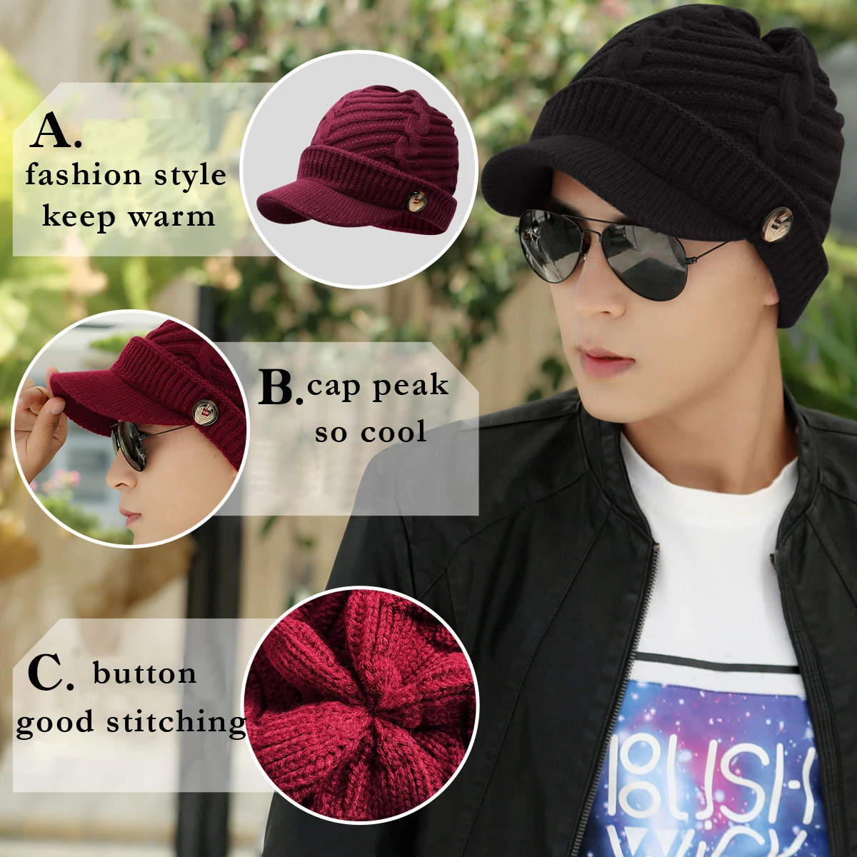 Lanmaocat Knitting Hat Men Women Winter Knitting Hats Warm Cap with Visor Wool Winter Knitting Hats Free Shipping