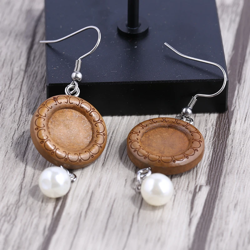 Подвески reidgaller Круглый Кабошон 12 мм нержавеющая сталь деревянная Серьга Базовые