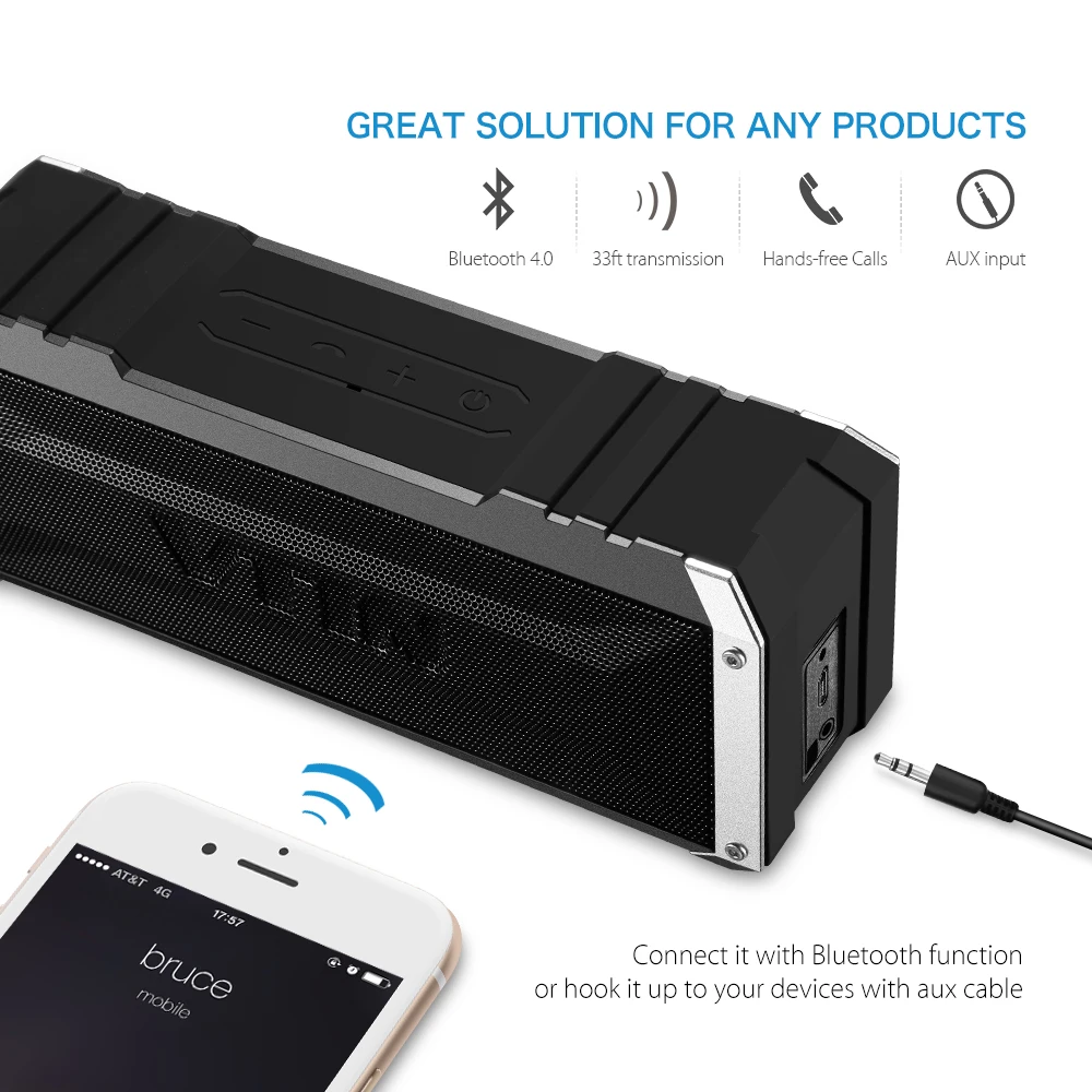 VTIN Punker Bluetooth динамик водонепроницаемый динамик s 20 Вт драйверы стерео звук портативный открытый динамик с микрофоном