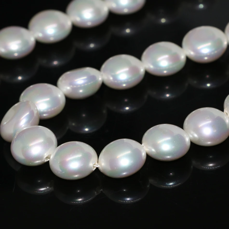High quality natural white shell pearl round flat coin beads 12mm women charming party wedding gifts jewelry making 15inch B2279 | Украшения