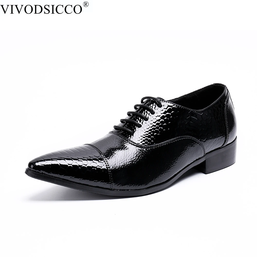 

VIVODSICCO New Classic Men Dress Shoes Style Man Leather Wedding Shoes Social Sapato Male Oxfords Flat Suit Shoes Zapatos Hombre