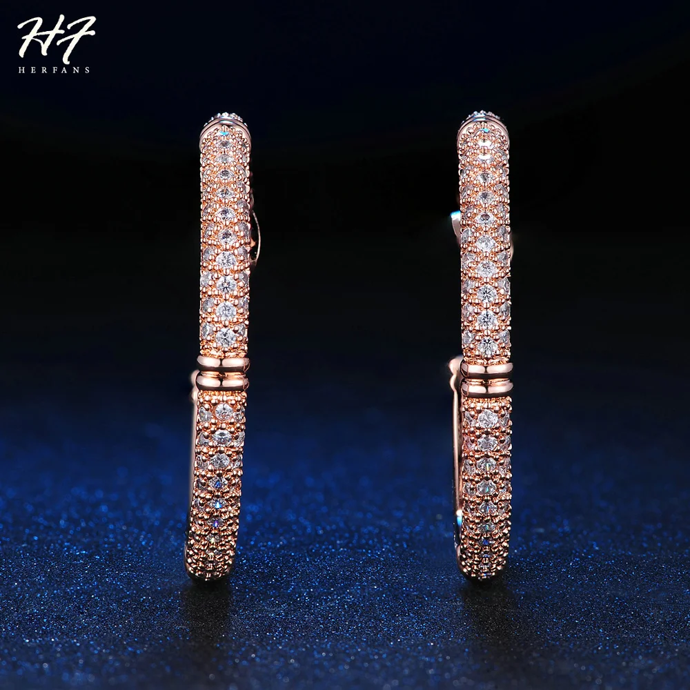 Big Hoop Earrings For Women Rose Gold Color High Quality Austrian Cubic Zirconia Inlaid Luxury Fashion jewelry HotSale E617 | Украшения и