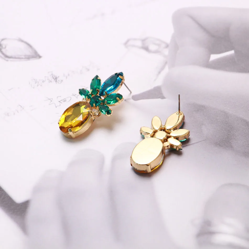 Ztech Exquisite Rhinestone Yellow Green Pineapple Stud Earrings For Women Unique Shining Crystal Fashion Jewelry Christmas Gifts|pineapple stud
