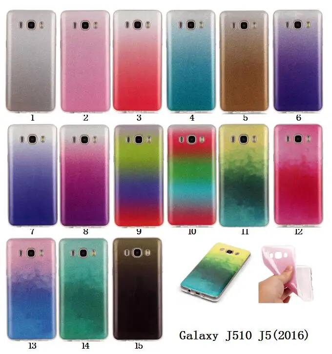 Slim Soft TPU Case For Samsung Galaxy ( J5 2016 ) J510 J510F Bling Glitter Powder Gradient Silicone Back Skin Cover Phone Cases |