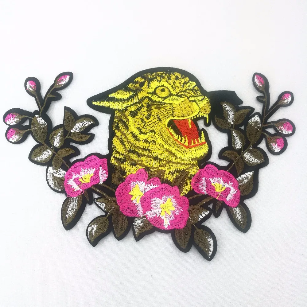 Large Embroidered Patch Iron on Yellow Tiger Parche Ropa Vivid Head for biker jacket Scrapbooking Accessories | Дом и сад