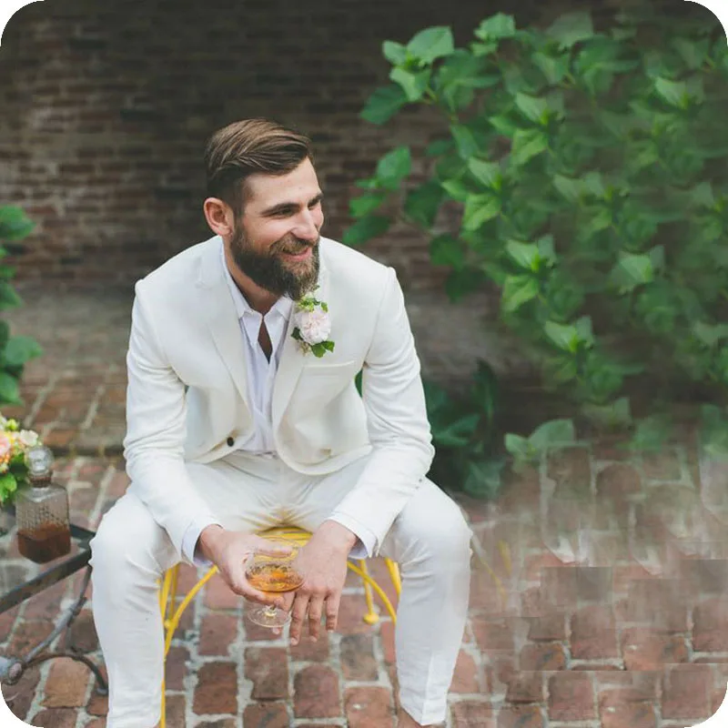 Новейший дизайн мужские костюмы цвета слоновой кости блейзер для жениха 2