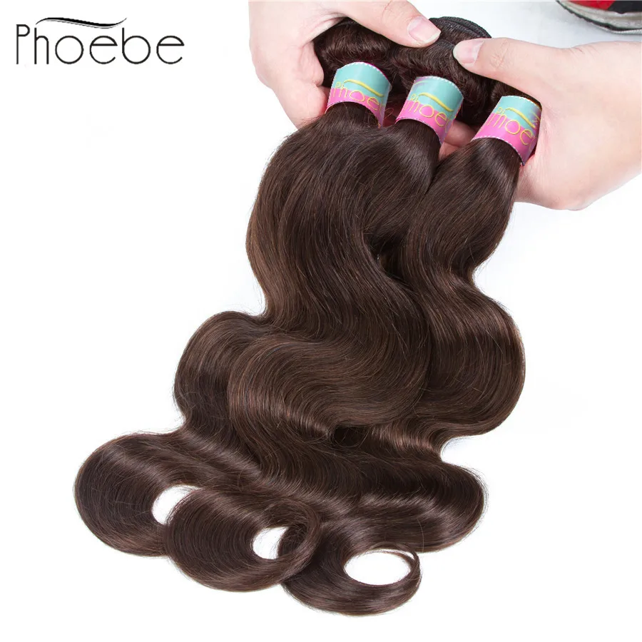 Phoebe Hair 2# Malaysia Body Wave 4 Bundles with Closure Non-Remy 100% Human With 4*4 Lace | Шиньоны и парики