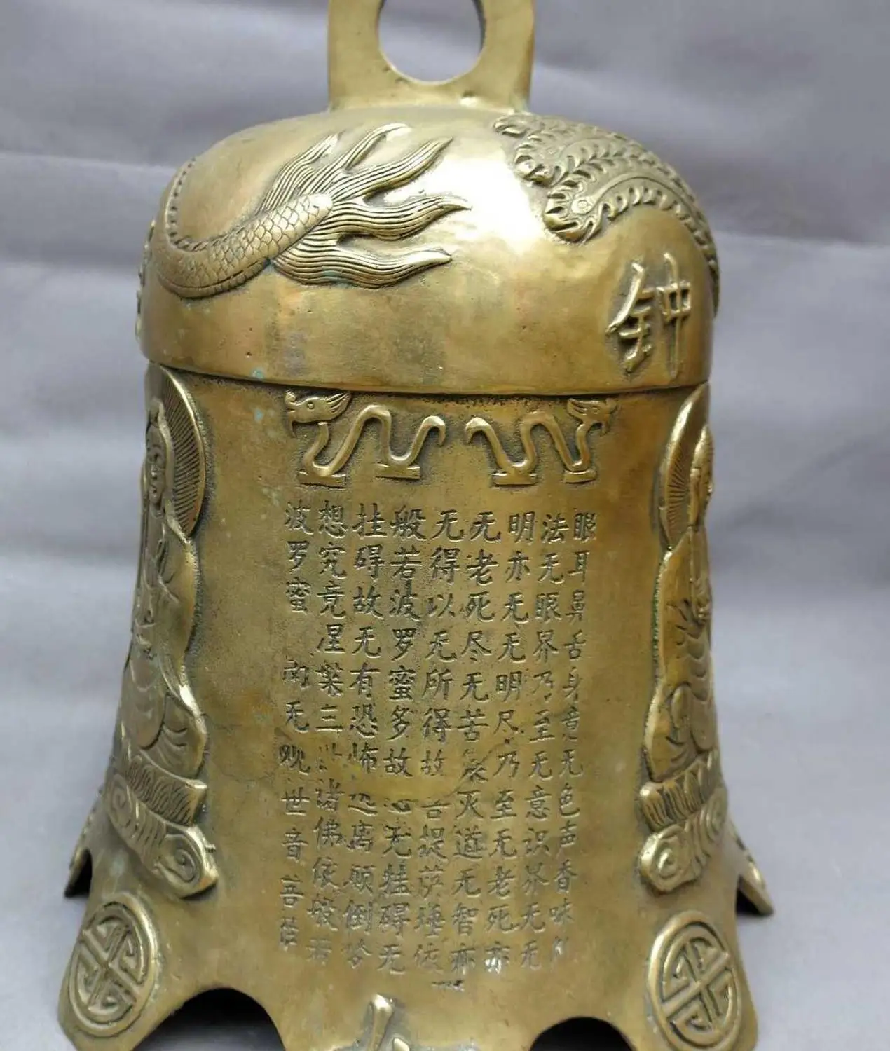 16 &quotКитай латунь скульптура медь дракон феникс три Западные Saints белл Статуя|statue