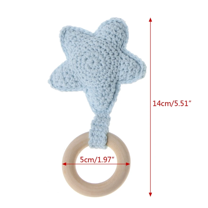 

Baby Teething Ring Chewie Teether Safety Wooden Natural Star Bunny Sensory Toy Gift Chewie Teether