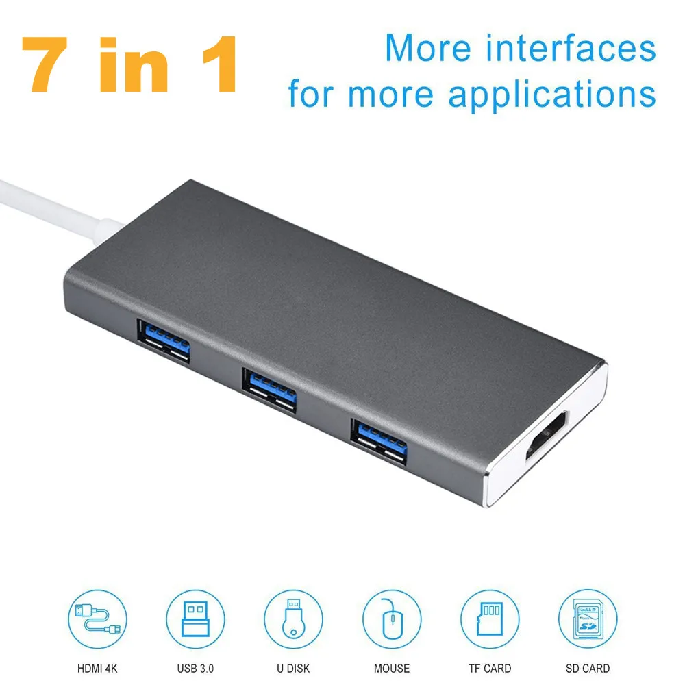 USB C концентратор Type адаптер 7 в 1 док станция с 4K HDMI выходом PD Зарядка 3 порта 0 для
