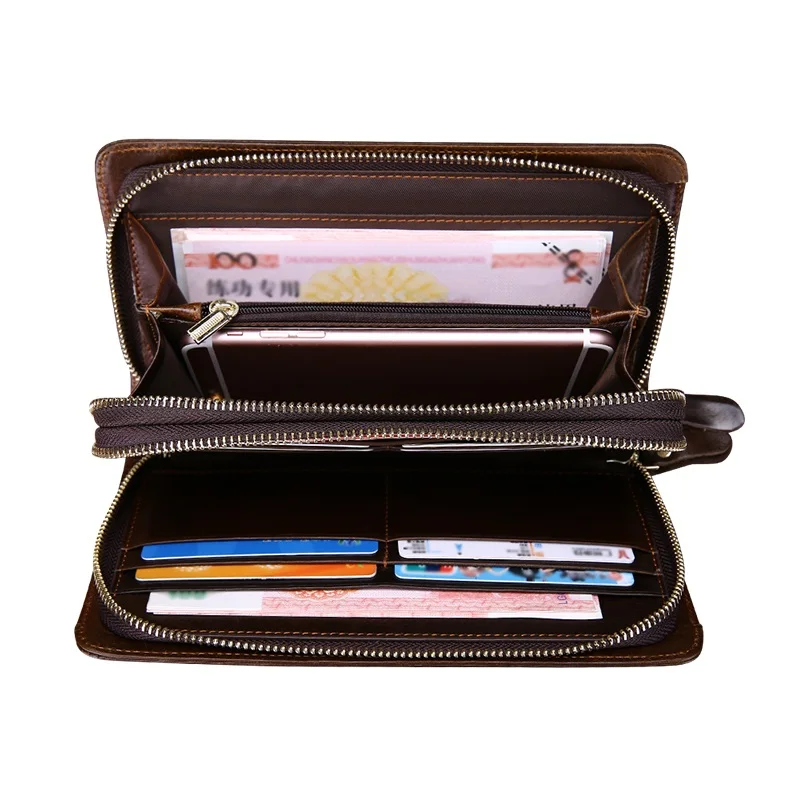 Vintage mens wallet long zipper wallets Phone bag Casual genuine leather Men Purse brand Luxury Business men Clutch | Багаж и сумки
