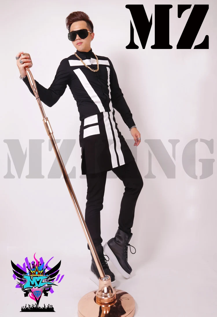 S-4xl 2021 Men Fashion New Singer Dj Club Exobiology Spell Slim Shirt Black And White Apron Mens Trousers Costumes Formal Dress | Мужская