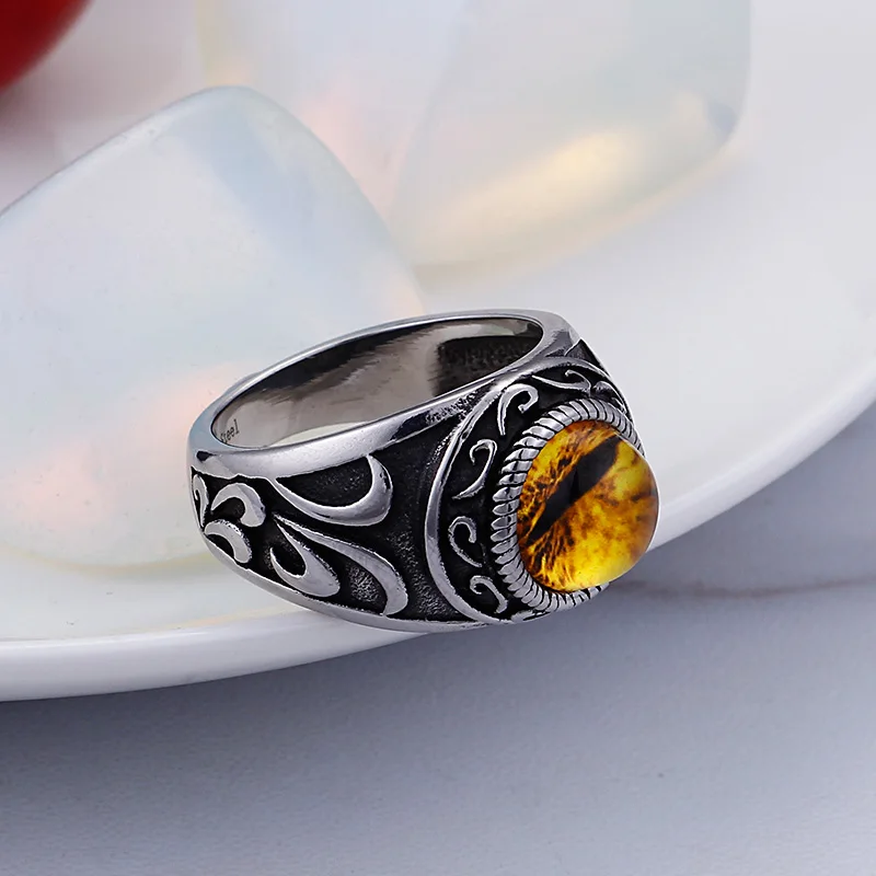 HaoYi Vintage Stainless Steel Cat Eye Ring Men's Hip Hop/Rock Irregular Opal Jewelry Size 8-13 | Украшения и аксессуары
